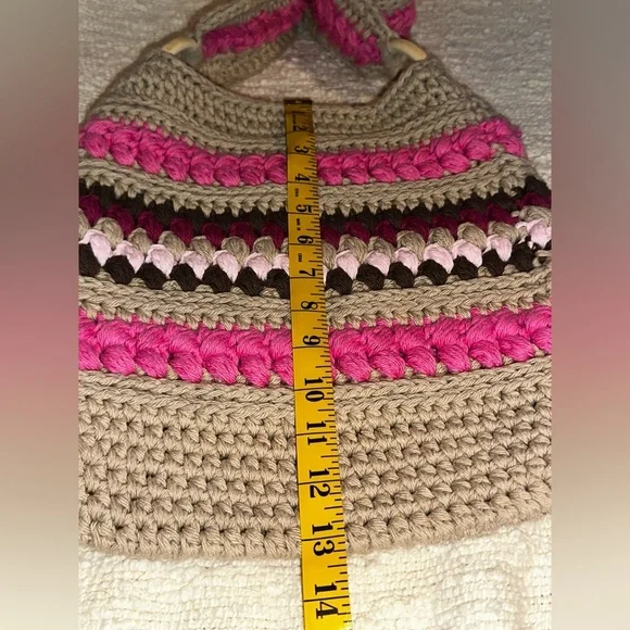 NWT Handcrafted Pink and Tan Crochet Crossbody Bag - Picture 11 of 13